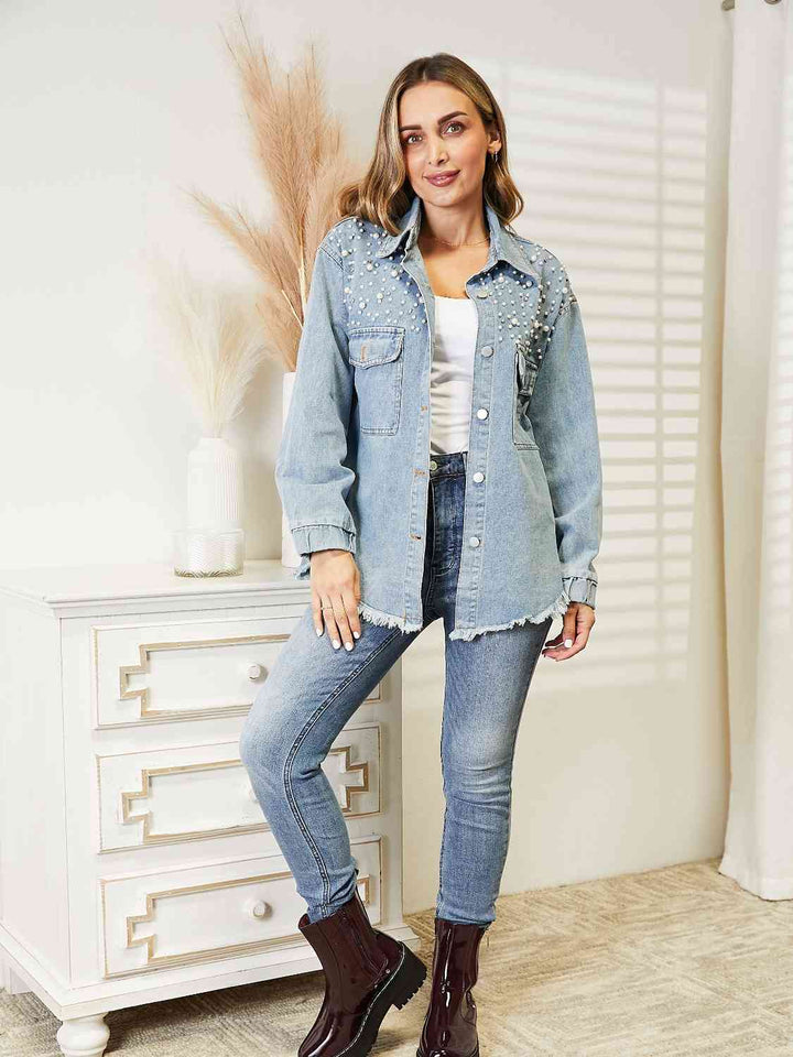 Stilla | Neck Raw Hem Dropped Shoulder Denim Jakke