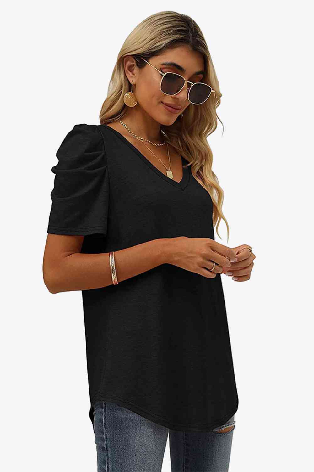 Stilla | Hals Puff Ermel T-shirt