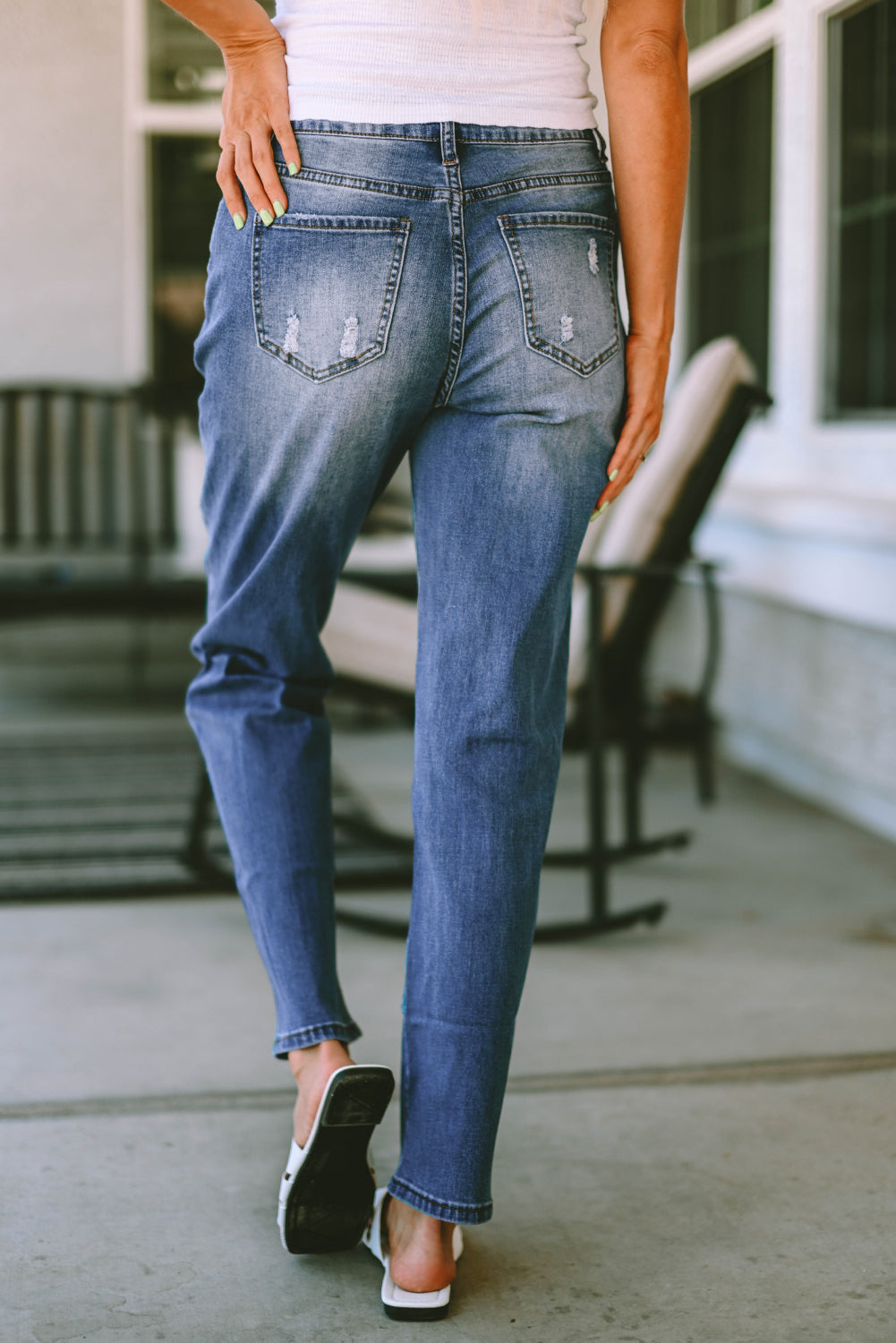 Stilla | Grafisk Distressed Jeans Med Lommer