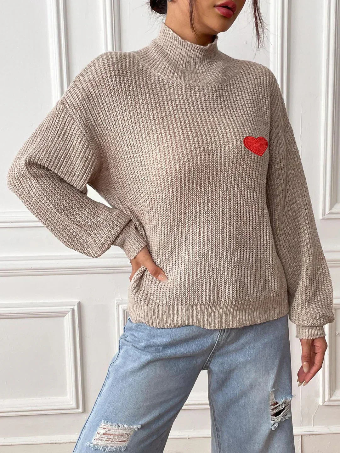 Stilla | Langærmet brusepullover med originalt hjerte-mønster