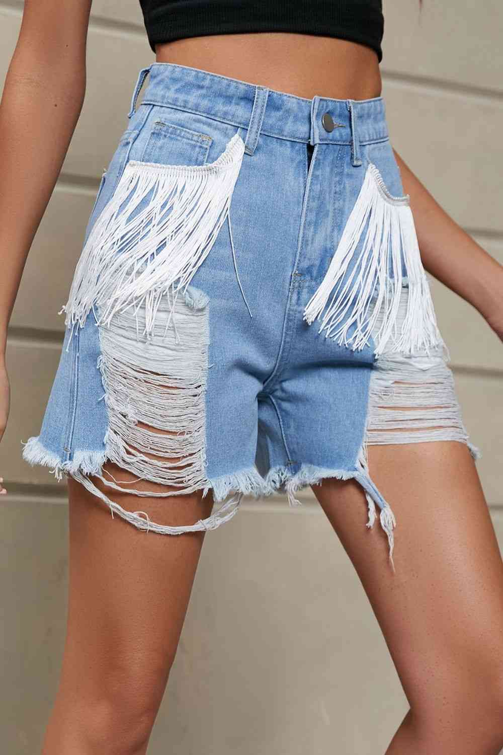 Stilla | Trim Distressed Denim Shorts Med Lommer