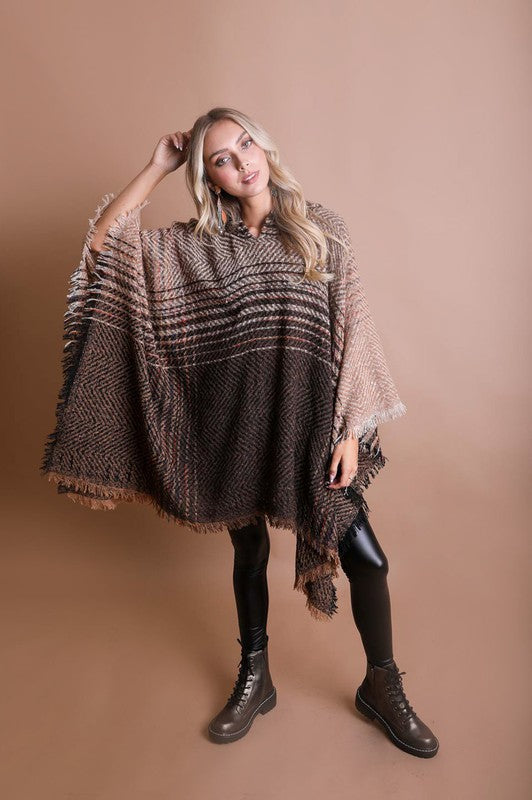 Stilla | Tweed Hættetrøje Franset Kant Poncho