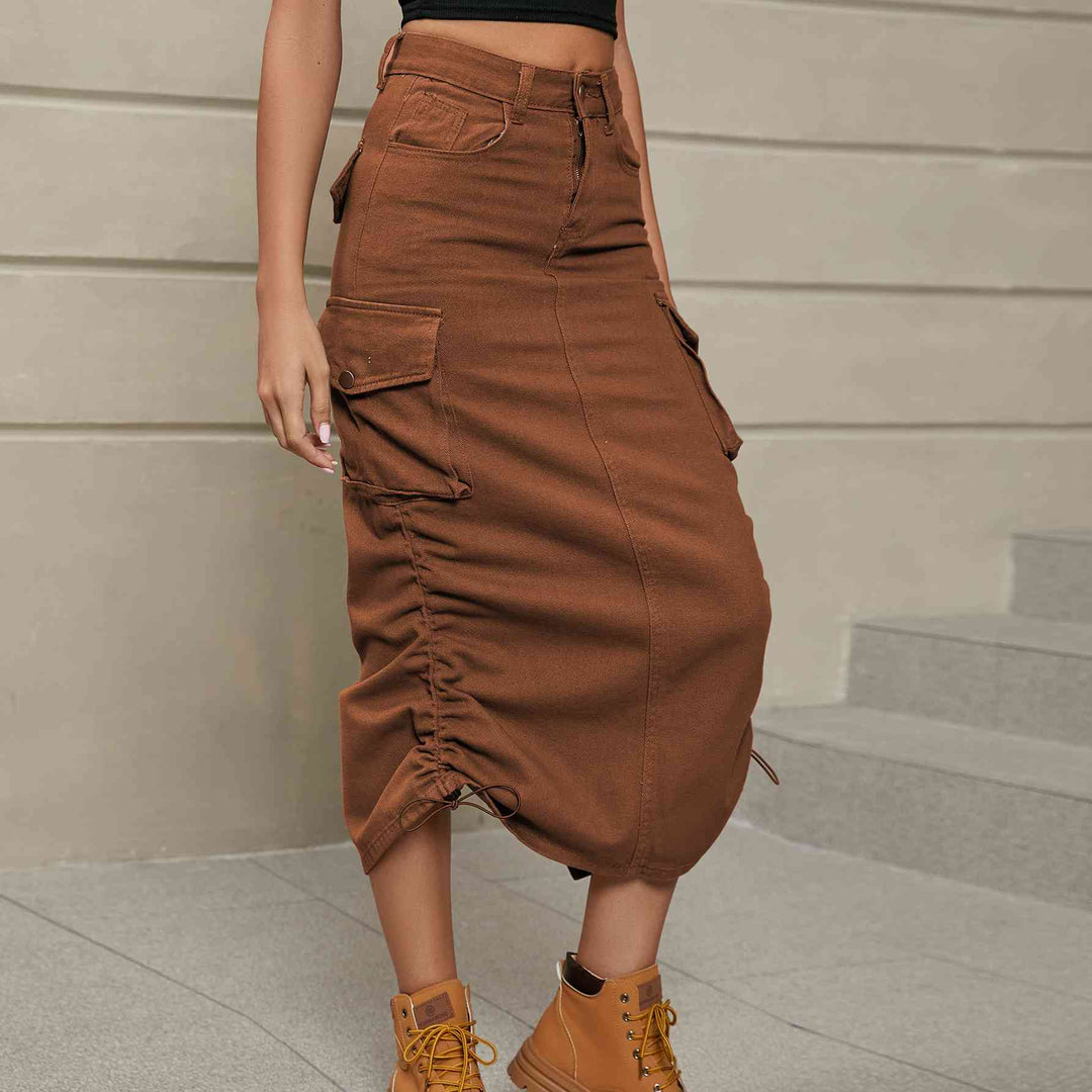 Stilla | Rynket Slids Denim Midi Nederdel
