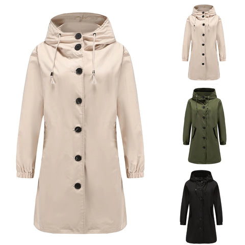 Stilla | Lang Trenchcoat Med Hætte Og Ståkrave Til Damer, Fås I Store Størrelser