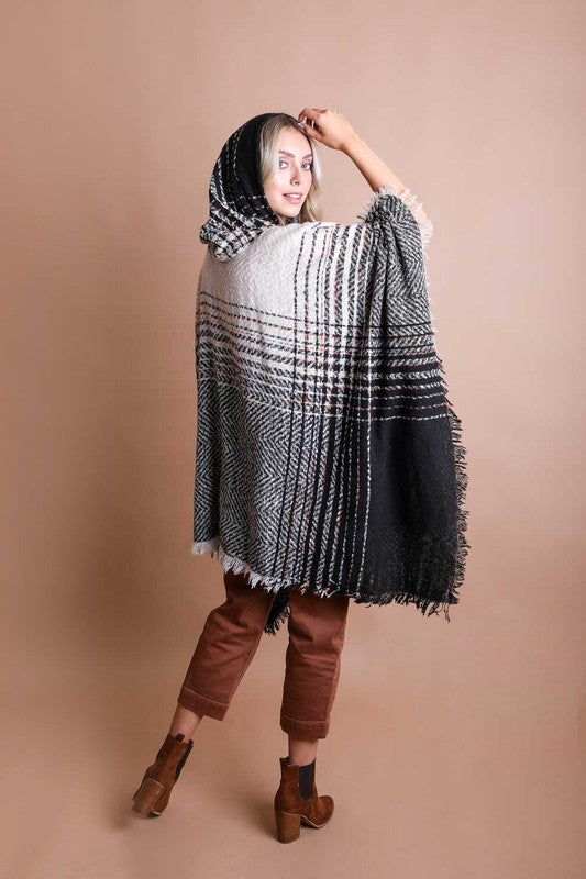 Stilla | Tweed Hættetrøje Franset Kant Poncho