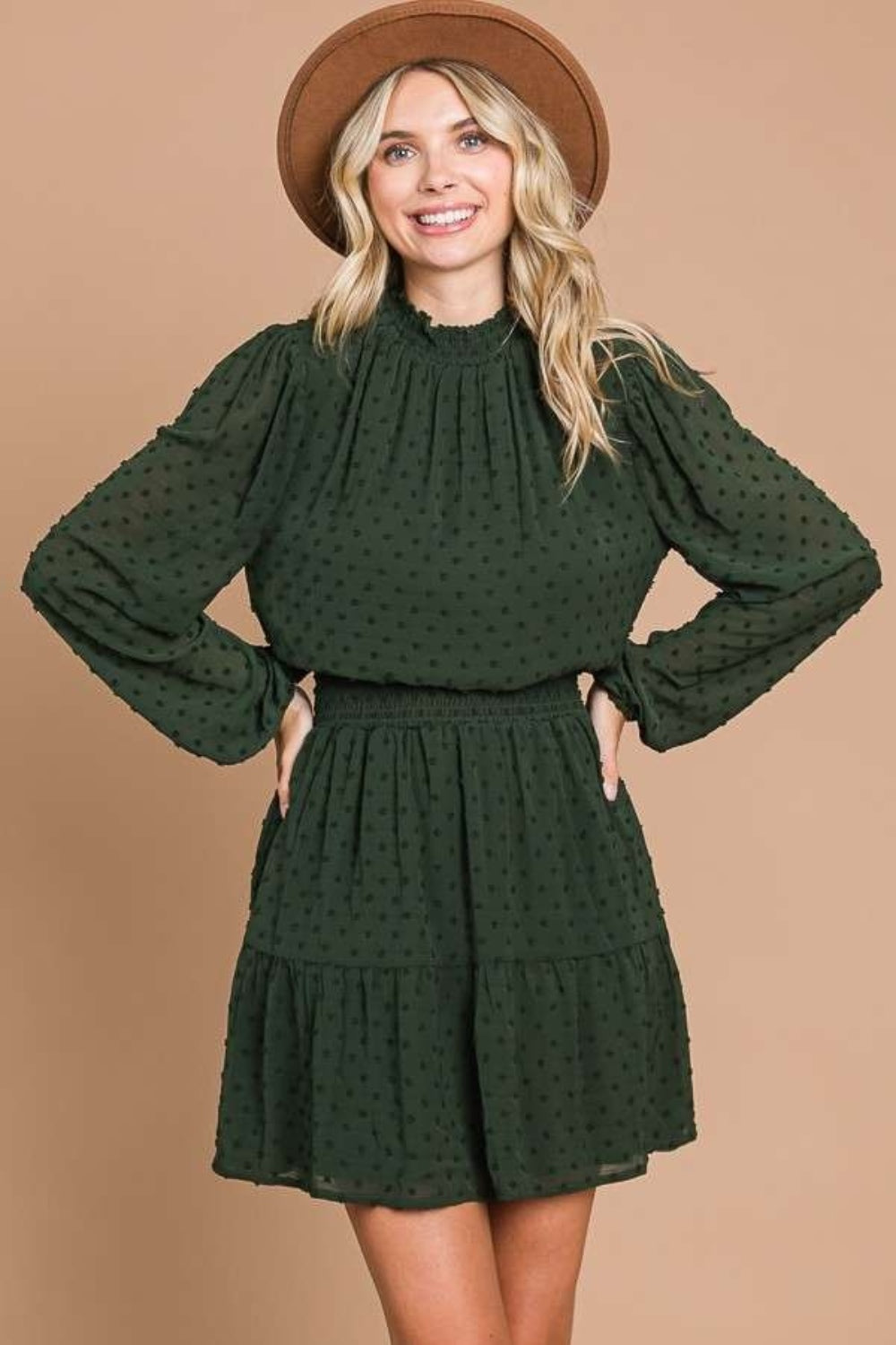 Stilla | Code Swiss Dot Smock Neck Mini Kjole Med Lommer