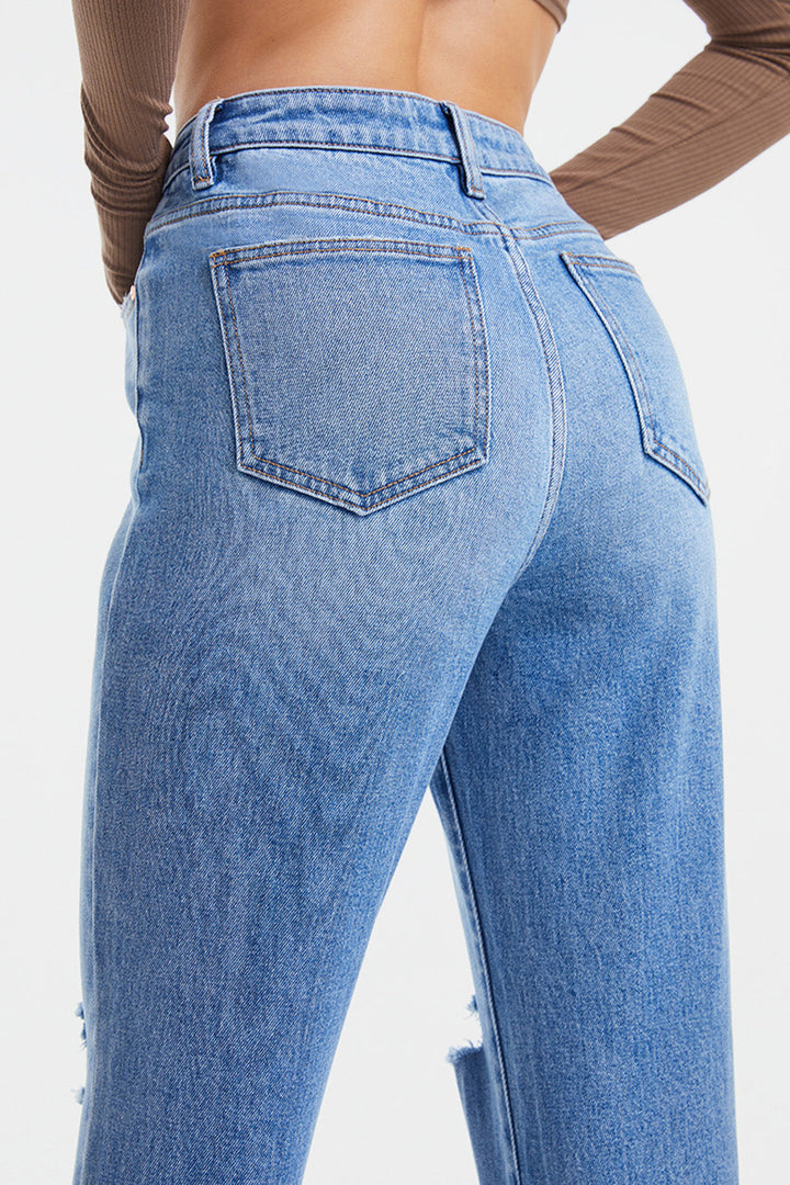 Stilla | Høj Talje Distressed Cat's Whiskers Vaskede Lige Jeans