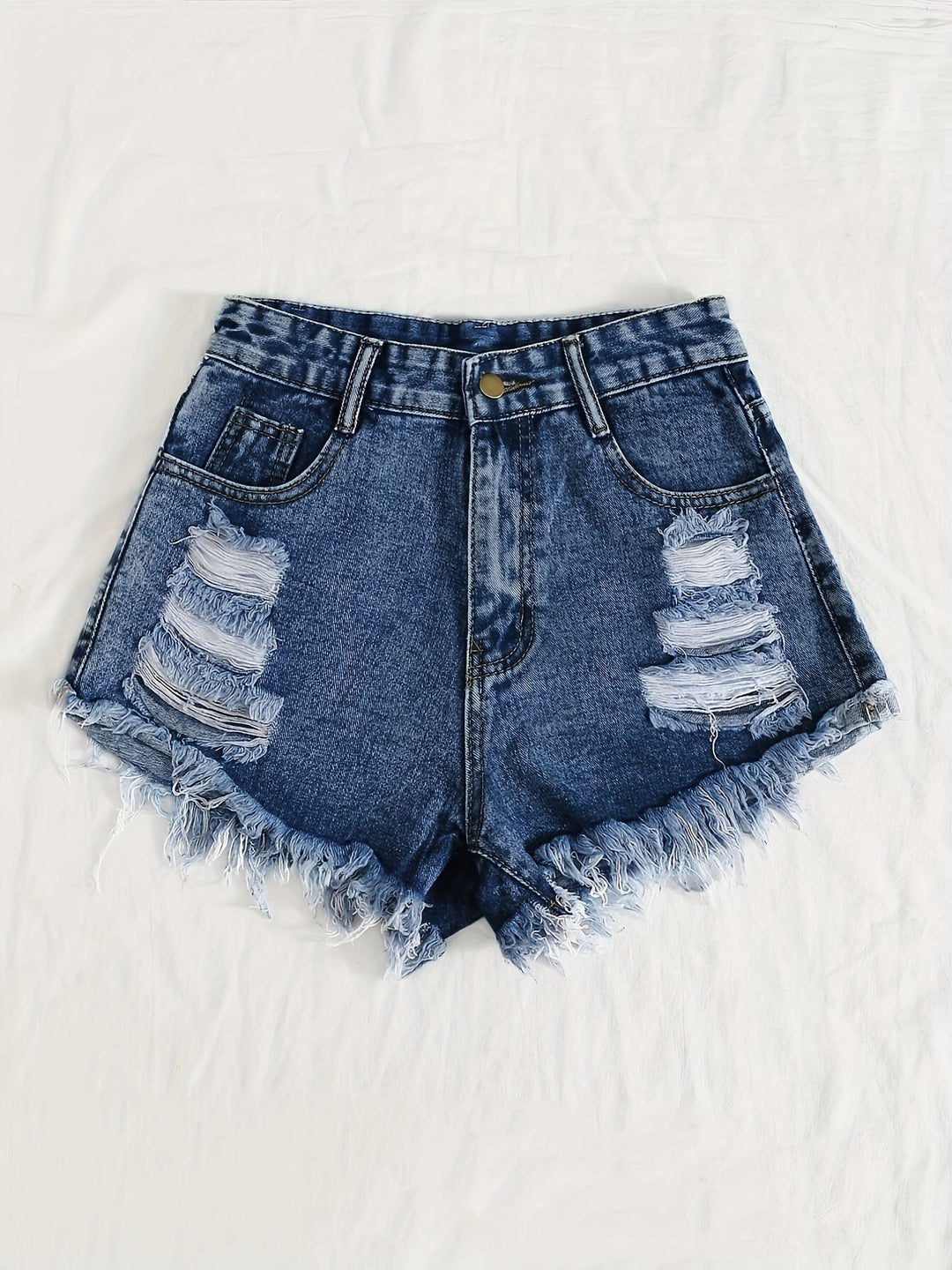 Stilla | Himmelblå Denimshorts Med Flosset Kant Og Rifter