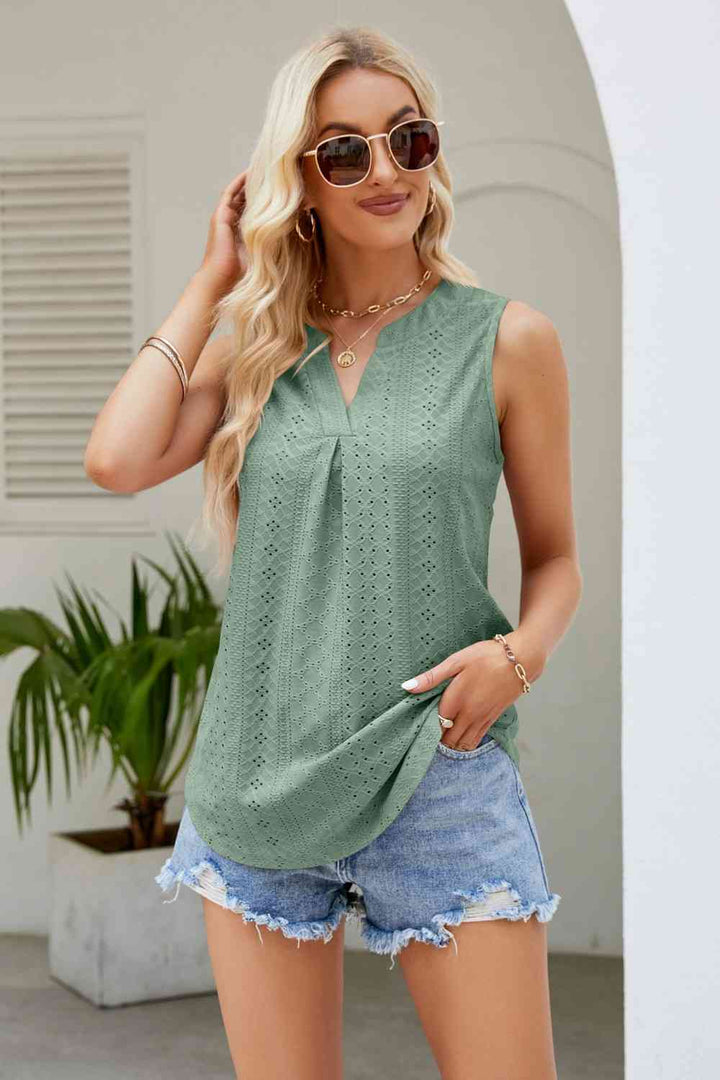 Stilla | Hals Kurvet Kant Eyelet Tank