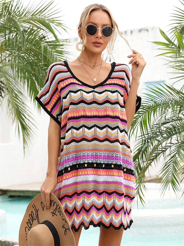 Stilla | Stribet Scalloped V-hals Cover-up Kjole