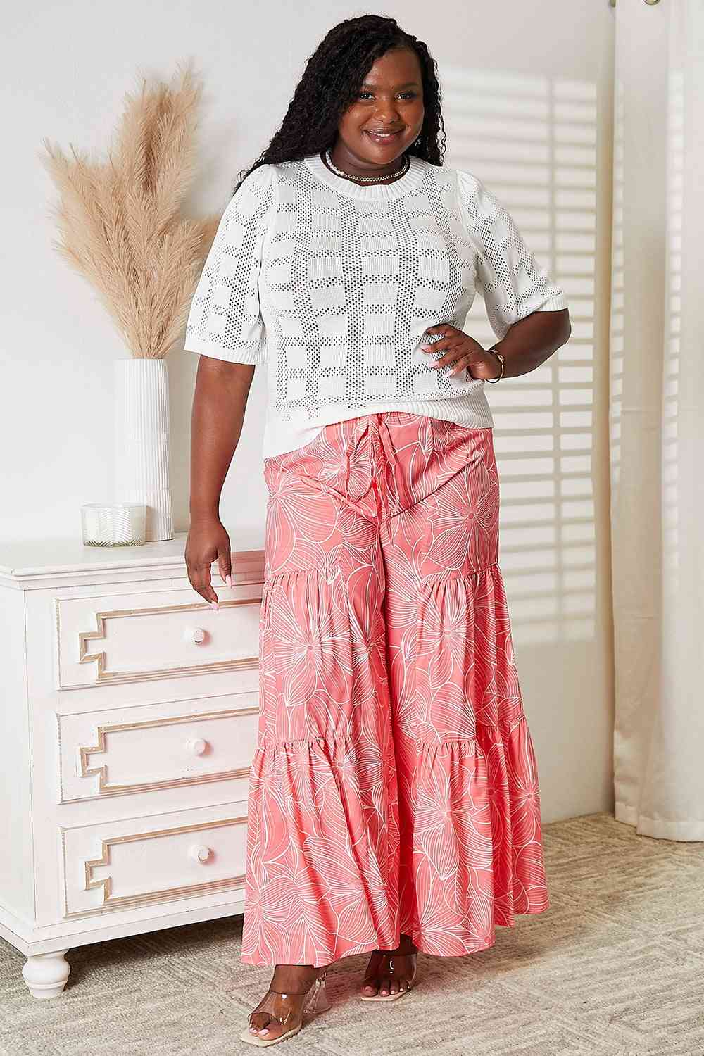 Stilla | Take Ribbet Trim Rund Hals Strik Top