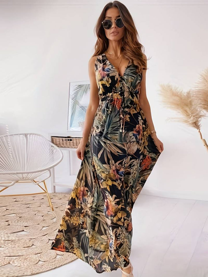 Stilla | Bohemian Kjole Med Snøre Og Tropisk Print