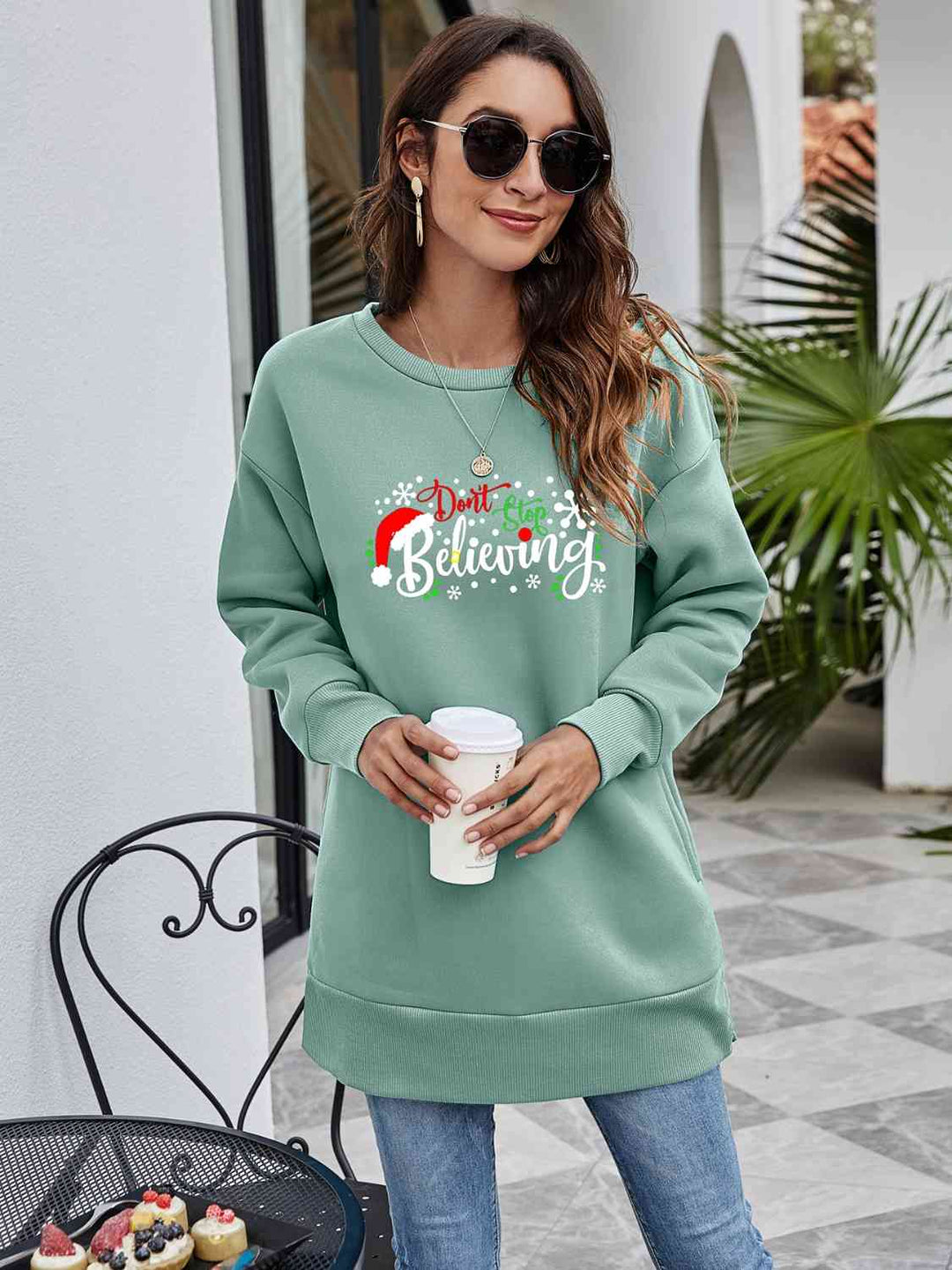 Stilla | Stop Believing Graphic Drop Shoulder Sweatshirt