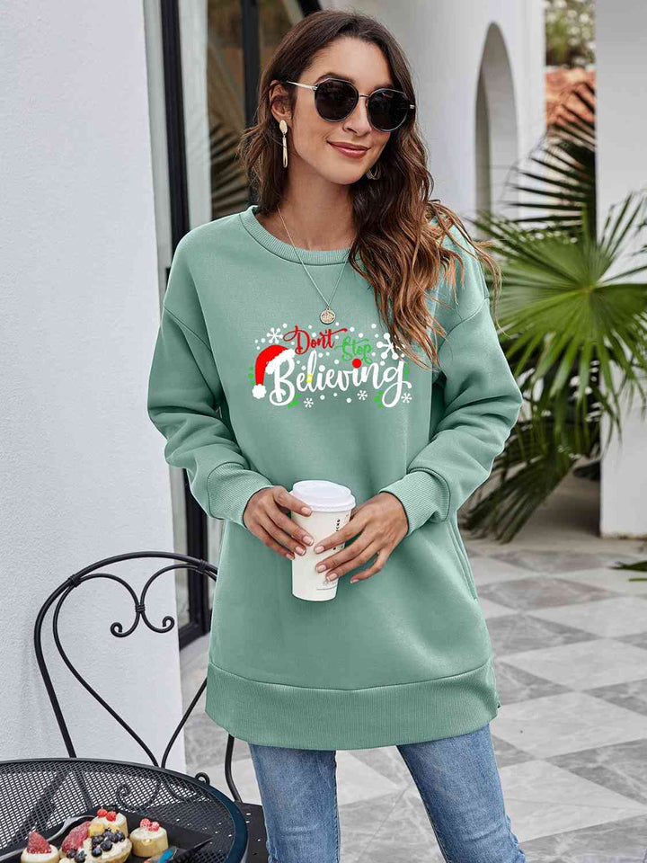 Stilla | Stop Believing Graphic Drop Shoulder Sweatshirt
