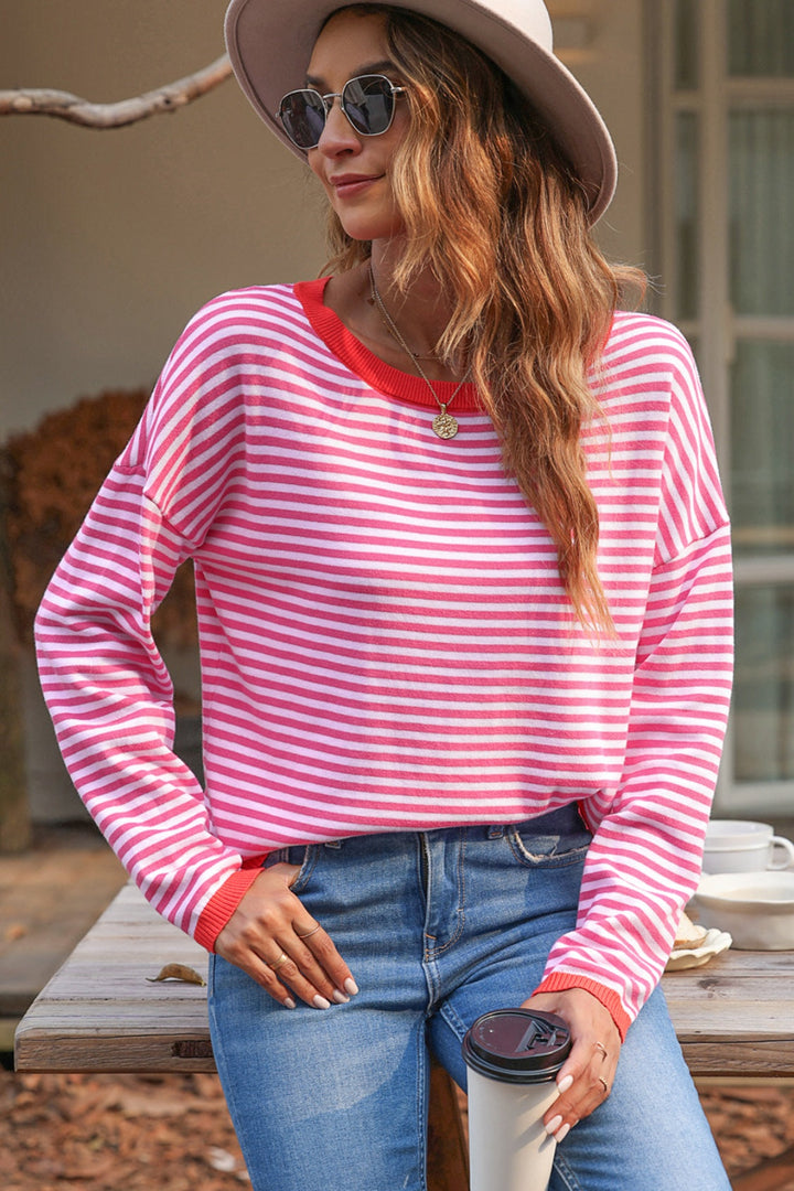 Skovae | Stribet Rundhals-Drop-Shoulder-T-Shirt