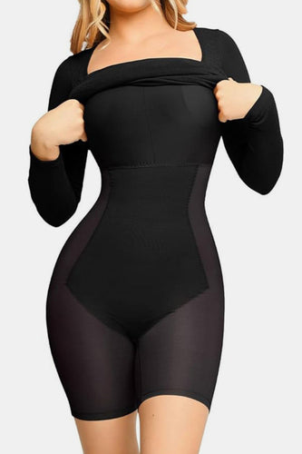 Stilla | Bae Full Size Indbygget Shapewear Square Neck Langærmet Kjole