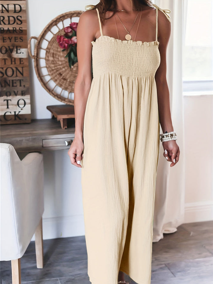 Stilla | Størrelse Smocket Spaghetti Strap Bred Ben Jumpsuit