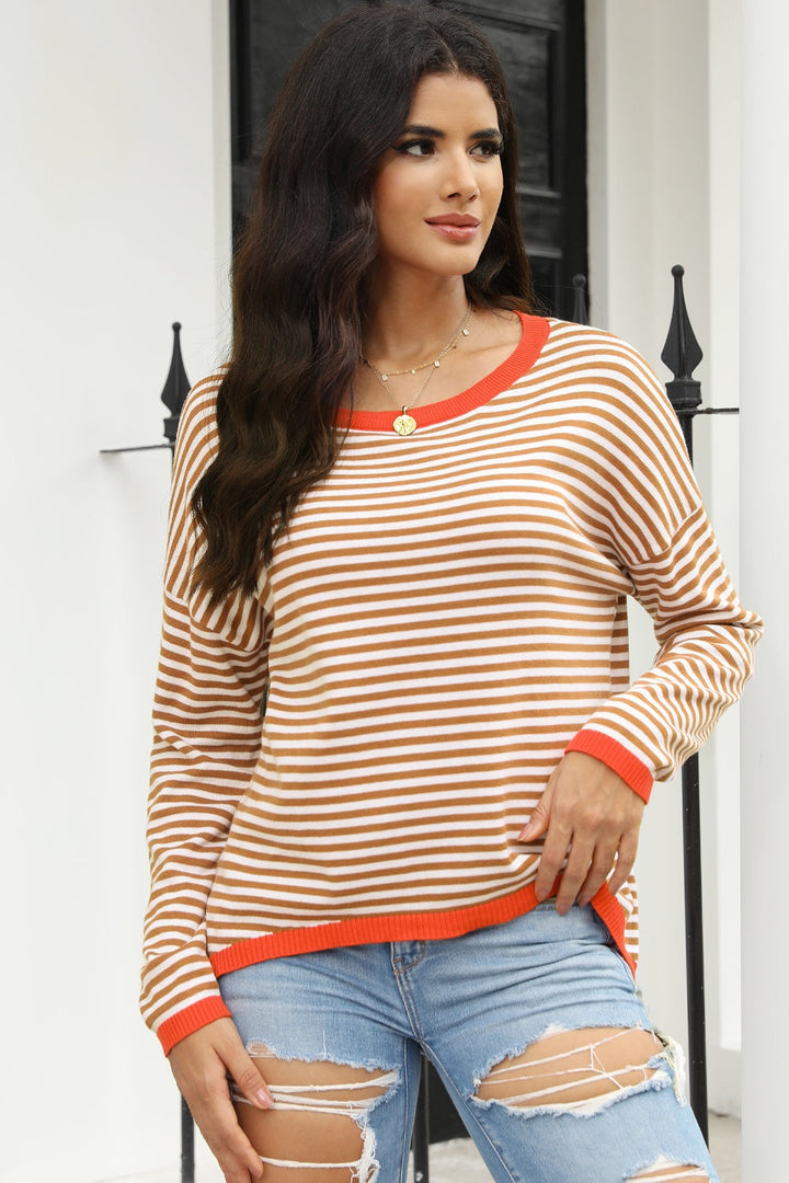 Skovae | Stribet Rundhals-Drop-Shoulder-T-Shirt