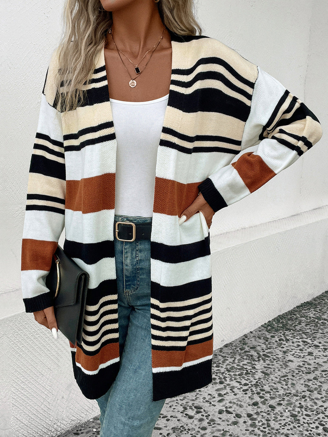 Stilla | Stribet Åben Front Drop Shoulder Cardigan