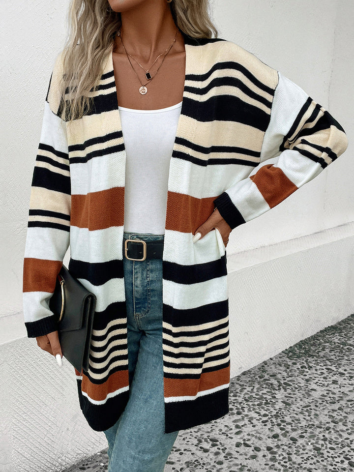 Stilla | Stribet Åben Front Drop Shoulder Cardigan