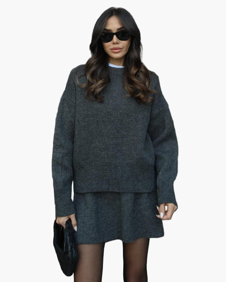 Stilla | Strik Sæt med Sweater og Miniskørt - Fashionabel Efterårs-Vinter Look, Afslappet & Elegant