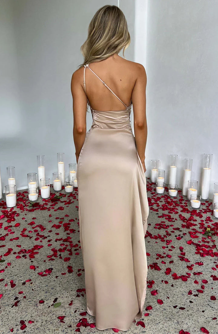 Stilla | Satin Split Dress With One Shoulder