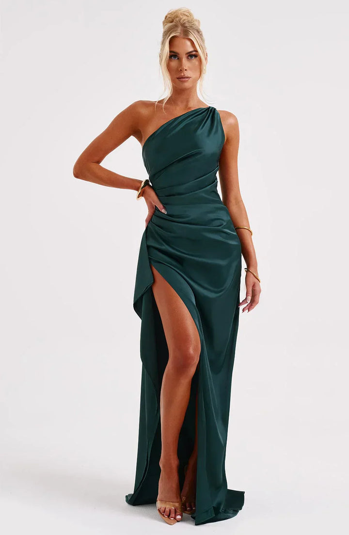 Stilla | Satin Split Dress With One Shoulder