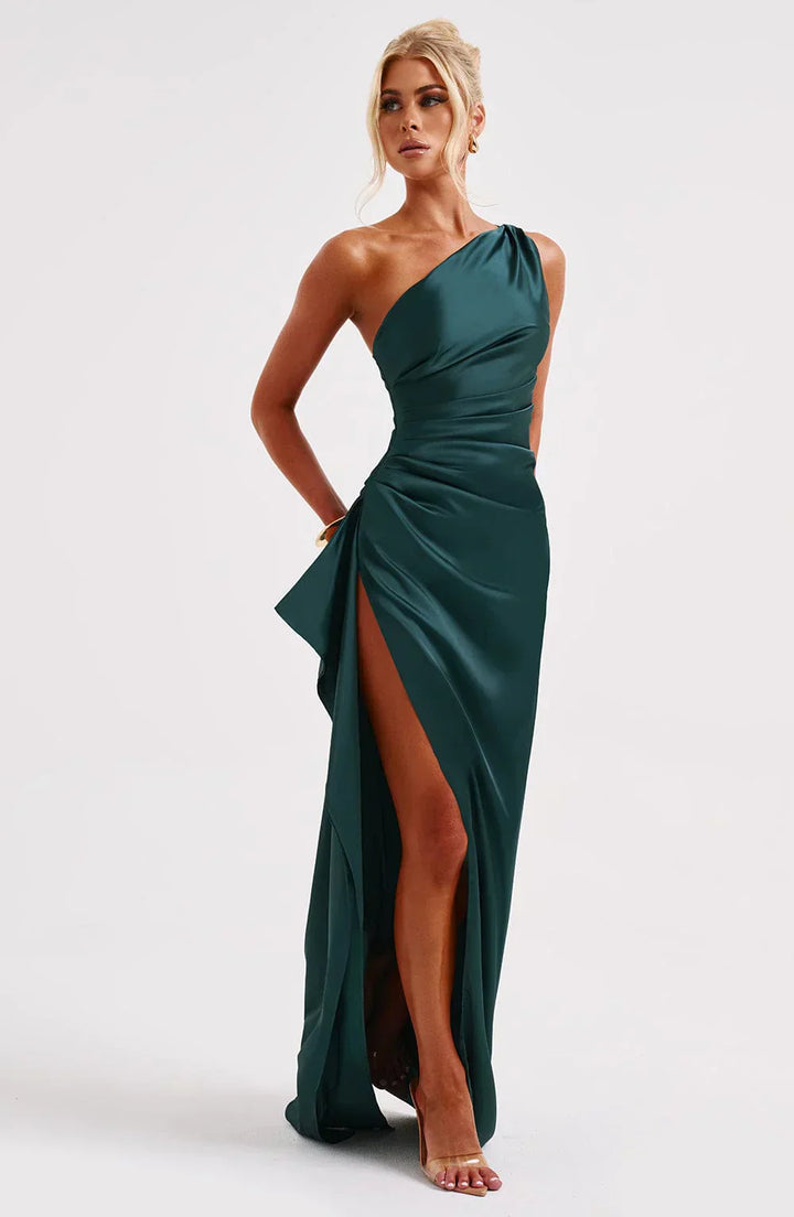 Stilla | Satin Split Dress With One Shoulder