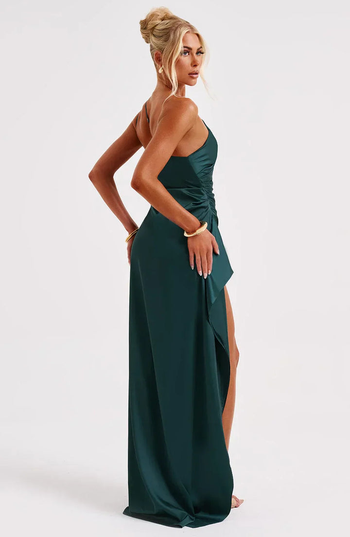 Stilla | Satin Split Dress With One Shoulder