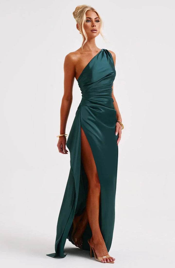 Stilla | Satin Split Dress With One Shoulder