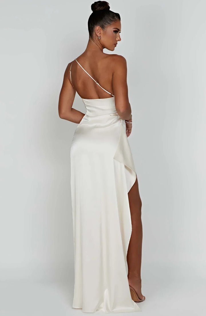Stilla | Satin Split Dress With One Shoulder