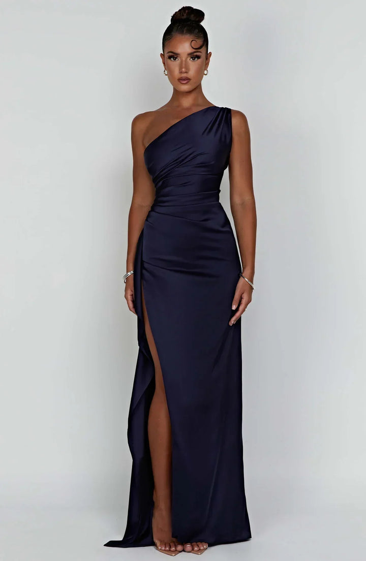 Stilla | Satin Split Dress With One Shoulder