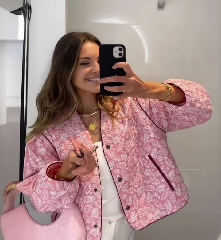 Stilla | Steppet Jakke Blomstret Print Knapfront Jakke