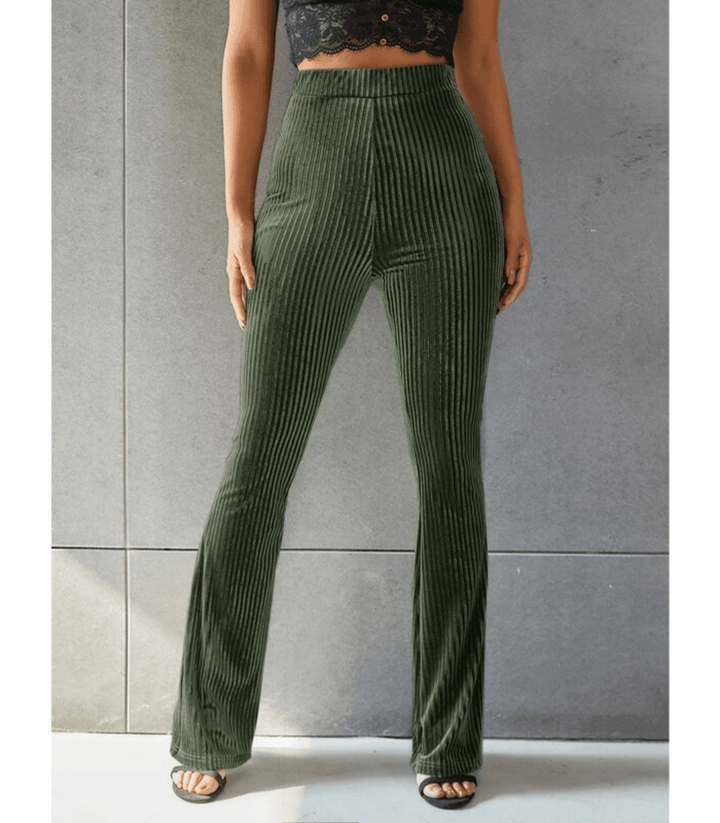 Stilla | Guld Velvet Pit Stribet Flare Bukser