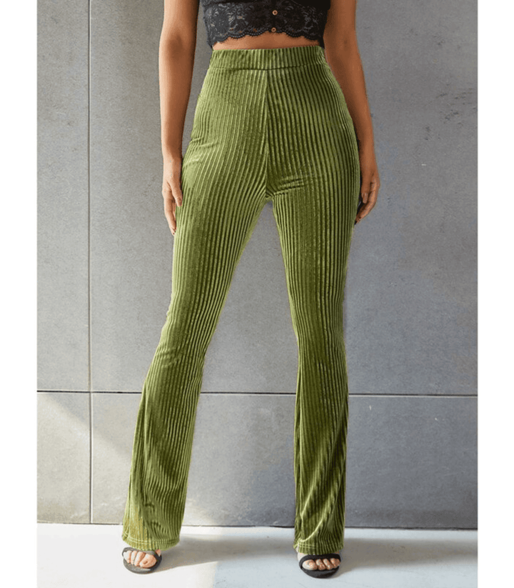 Stilla | Guld Velvet Pit Stribet Flare Bukser