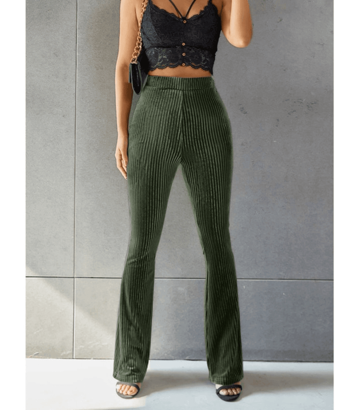 Stilla | Guld Velvet Pit Stribet Flare Bukser