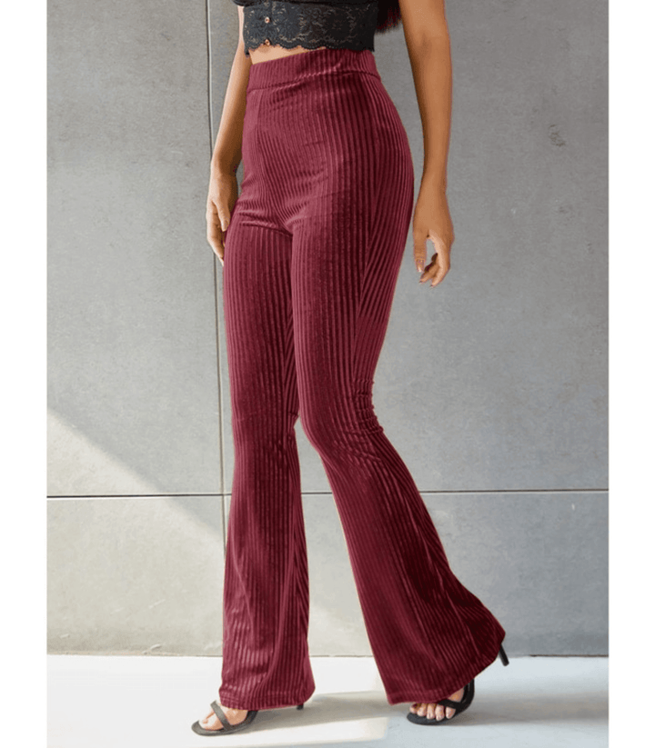 Stilla | Guld Velvet Pit Stribet Flare Bukser