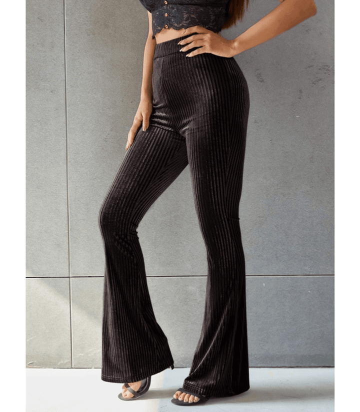 Stilla | Guld Velvet Pit Stribet Flare Bukser