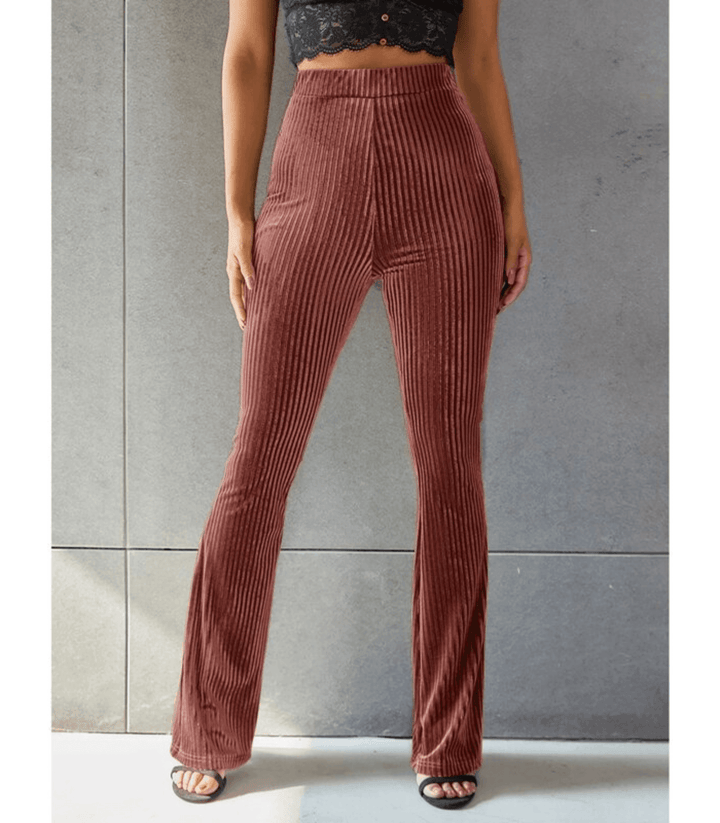 Stilla | Guld Velvet Pit Stribet Flare Bukser