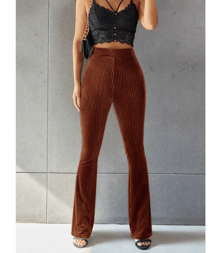 Stilla | Guld Velvet Pit Stribet Flare Bukser
