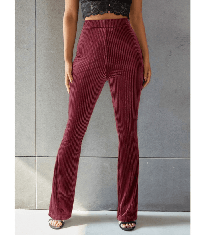Stilla | Guld Velvet Pit Stribet Flare Bukser