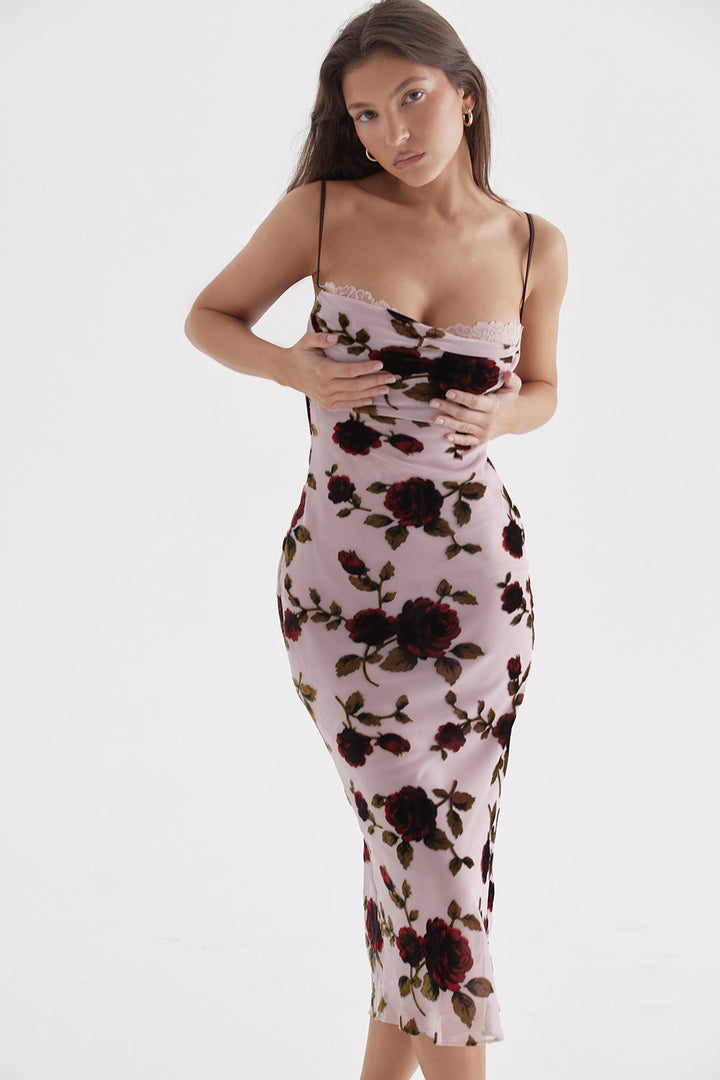 Stilla | Pink Devore Midikjole
