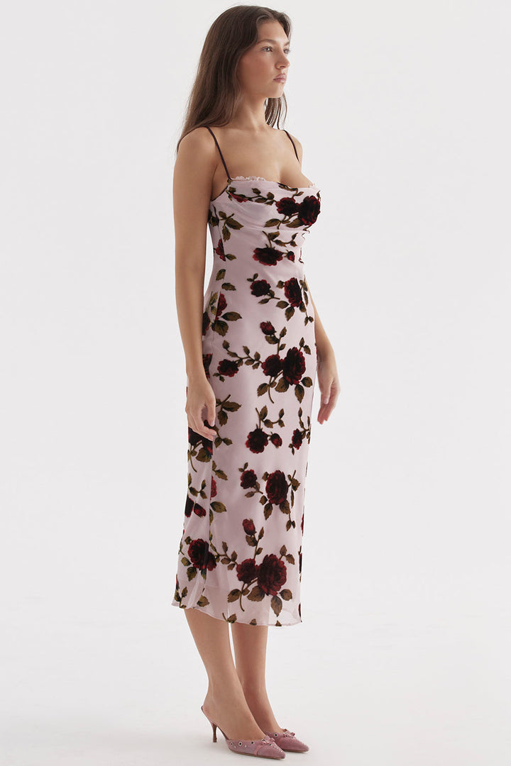 Stilla | Pink Devore Midikjole