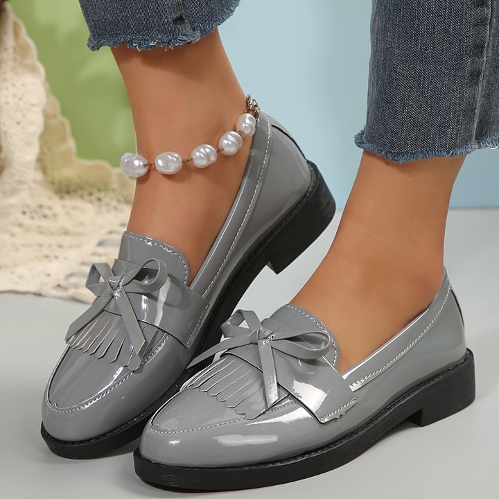 Stilla | Støvle Med Frynser Og Sløjfer, Lav Hæl, Slip on Oxford Sko Årgang Stil