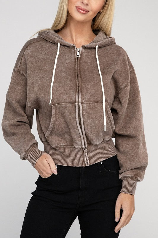 Stilla | Sweatjakke Med Lynlås I Acid Wash Fleece