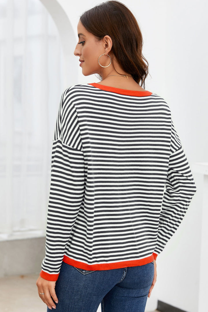 Skovae | Stribet Rundhals-Drop-Shoulder-T-Shirt