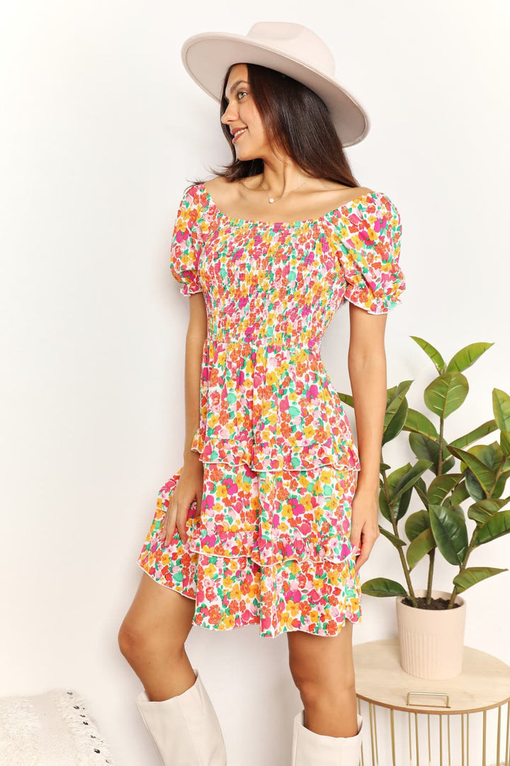 Stilla | Sweetheart Hals Flounce Ærme Mini Kjole