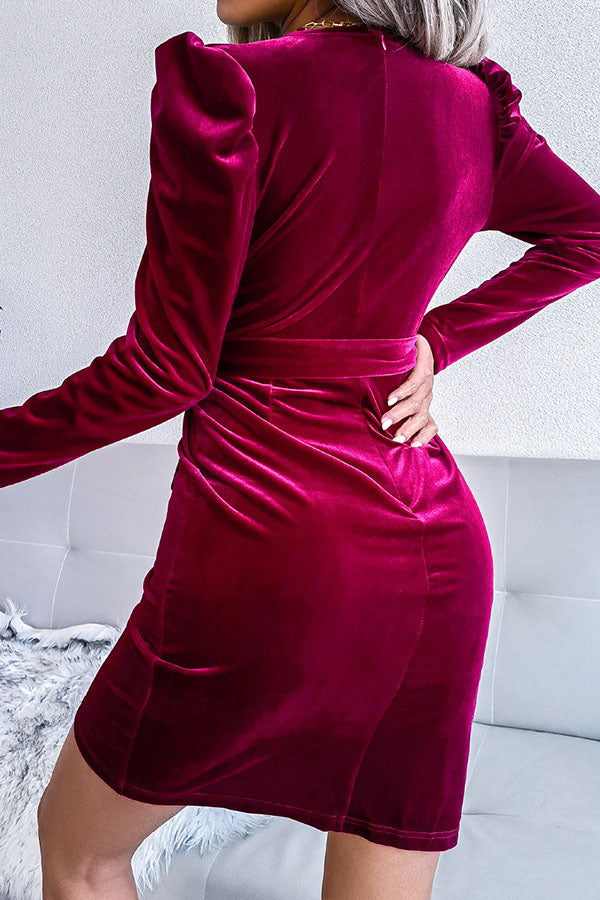 Stilla | Show in the City Velour Bælte Wrap Mini Kjole