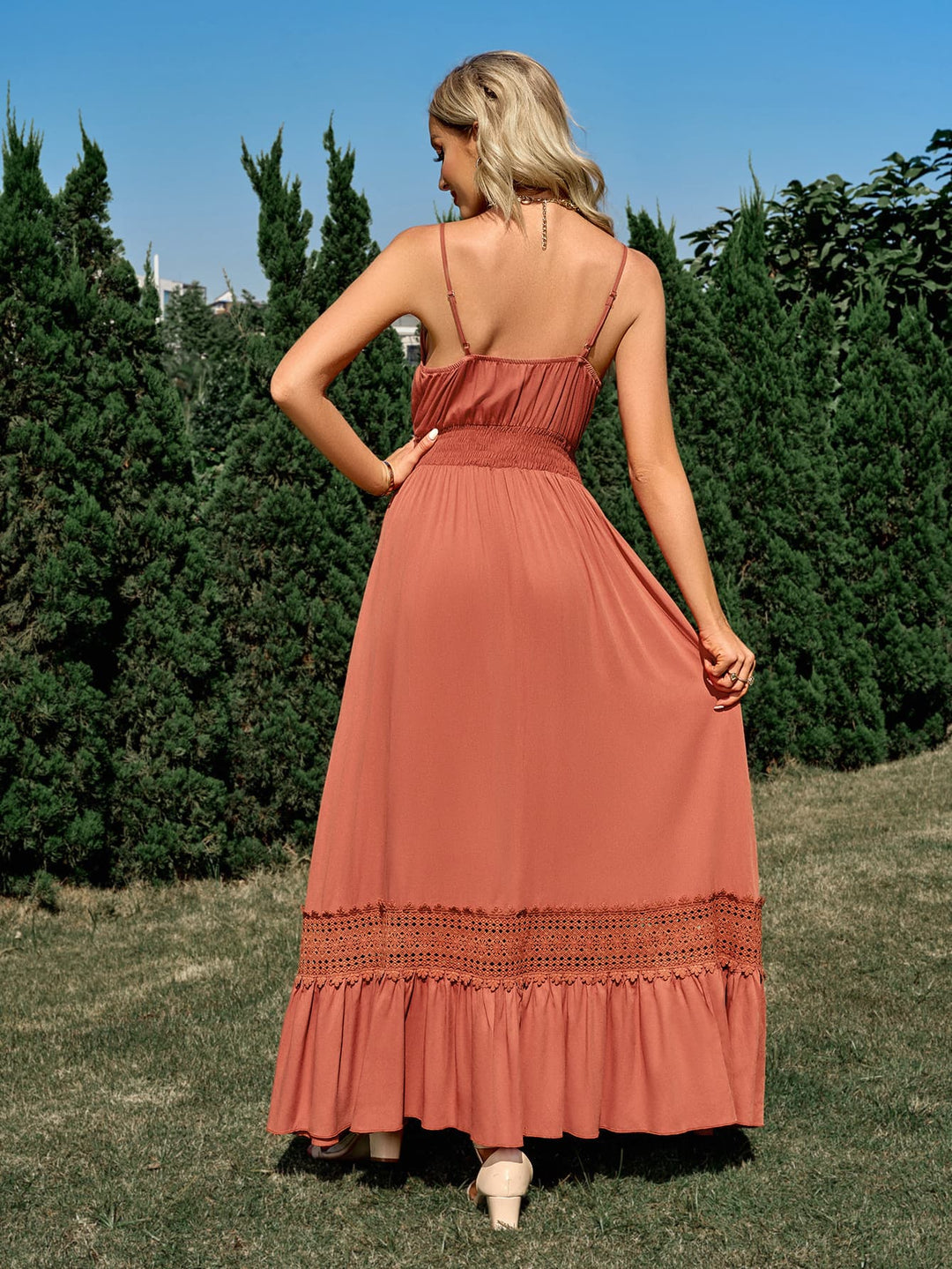Stilla | Stropp Smocked Talje Spliced Blonde Kjole