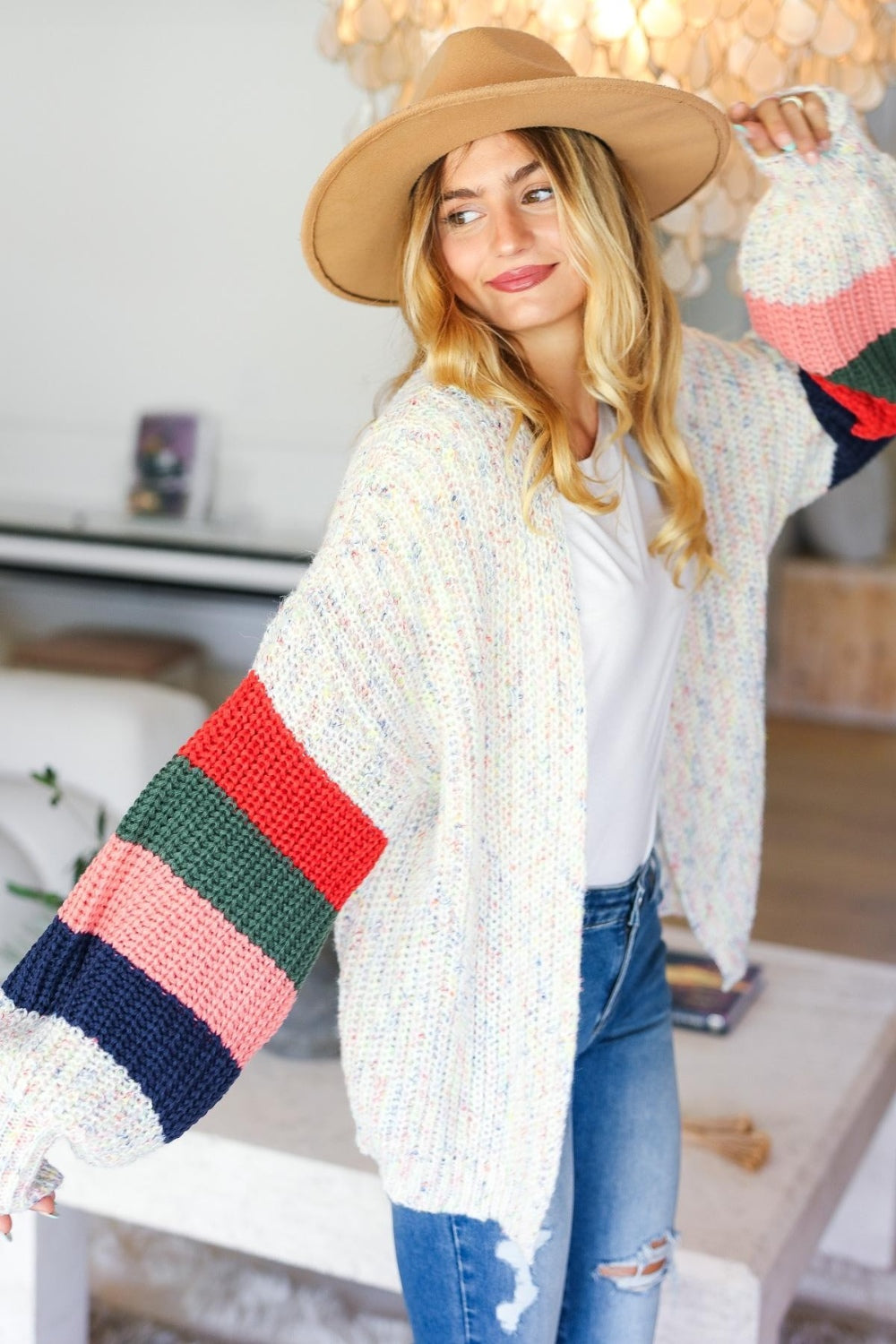 Stilla | Full Size Farveblok Åben Front Cardigan